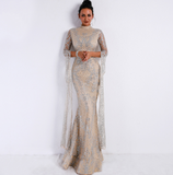 Super temperament high collar long sleeve  dusting elegant red carpet dress mopping skirt