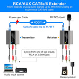 Analog Extender RCA 3.5mm Stereo Over Ethernet Single Cat5E/6/7 Cable Up to 500M Audio Converter EU Plug