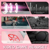 Pink Gaming Headset Headphones 3.5mm USB Wired Noise Cancelling Cat Ear Headphones with Microphone and LED RGB Light