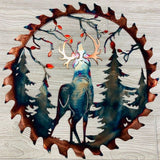Deer Cut Rustic Forest Tree Sculpture Wall Art Animal Metal Artwork Decor For Home Garden