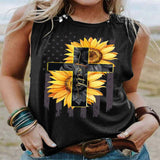 New Sunflower Cross Print Sleeveless Women's T-shirt