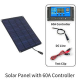 20W Panel with Battery Clip and Controller 18V Monocrystale Cells Outdoor Camping Hiking Solar Car Charger