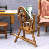1:12 Scale Dollhouse Miniature Hand Reeling hine Wooden Retro Mini Spinning Wheel Brown