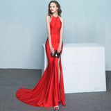 Bride toast clothing 2021 new fashion long red fishtail hanging neck wedding banquet evening dress