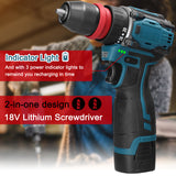 18V 2in1 Lithium Drill Electric Screwdriver Multi-function Power Tool 45Nm Torque Brushless MotorPractical Screw Driver for Home
