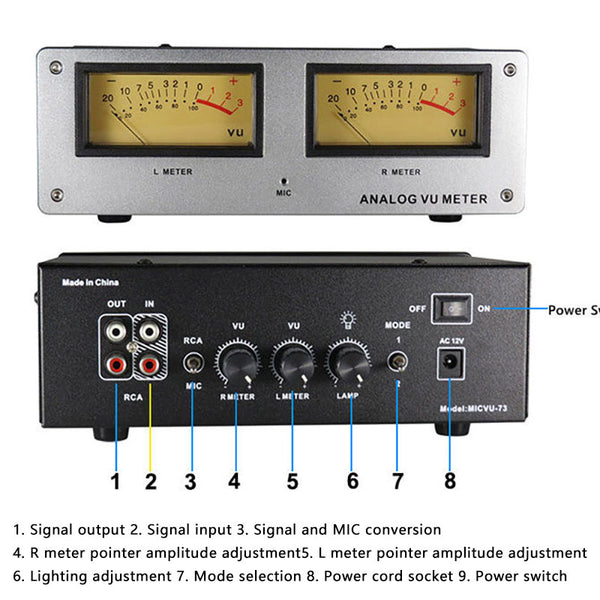 MIC-73 Voice-Activated Square VU Level Meter Finished hine Aluminum Al ...