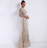 Super temperament high collar long sleeve  dusting elegant red carpet dress mopping skirt