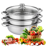 3 Tier Cooking with Lid Stainless Steel Steamer Cooker Steam Pot for Vegetable Dumpg Stock Sauce Food