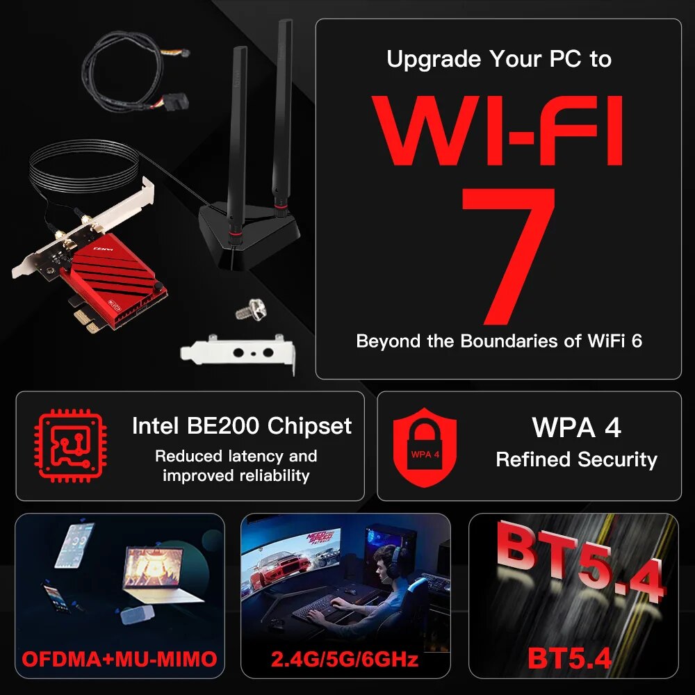 NEW FENVI WIFI7 PCIE 8774Mbps BE200 BT5.4 Gaming Tri Band2.4G/5G/6GHz Desktop Wireless Network Card Adapter For Win10/11