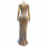2024 New Fashion Banquet Party Host Side Mesh Hot Diamond Long Dress and Slimming