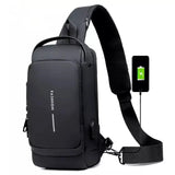 Multifunction Patent Leather Cycg Chest Waterproof Crossbody Anti-theft Travel Bag Male USB Charging Pack
