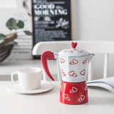 1pc, Coffee Maker Red Heart Octagon Printing Mocha Pot, 3 Cups 6 Cups Love Pattern Mocha Pot Classic Retro