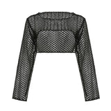 Solid Color Grid See-through Smock Top