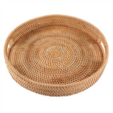 Round Rattan Serving Tray Decorative Woven Ottoman Trays with Handles for Natural()