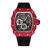 Pintime Men's Watches Silicone Strap Waterproof 3Bar Sport Quartz Wristwatch Tonneau Case Luminous Dial Chronograph Clock Gifts