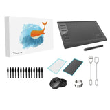10x6" Professional Graphics Drawing Tablet 12 Express Keys 8192 Levels Battery-Free Stylus/8pcs Nibs/Pen Clip Support PC/Laptop