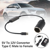 Car Electronics Cigarette Lighter Socket Power Adapter Converter USB Type C Chargers 5V To 12V Cable Extender Auto Accessories