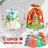 15Pcs Drawstring Bags 2024 Merry Santa Claus Gift Large Candy Cookie Packaging Bag Christmas Decora