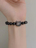 Women's Cat Head Obsidian Bracelet