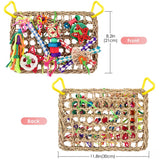Bird Toys,Bird Foraging Wall Toy,Seagrass Woven Climbing Hammock Mat With Colorful Chewing Toys, Suitable For Lovebirds