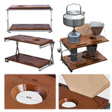 Double Layer Wooden Outdoor Folding Table - Multifunctional Portable for Camping, Hiking, Barbecue