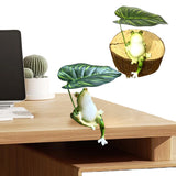 Garden Micro-Landscape Statue - Resin Frog Figurine Holding A Leaf. Realistic Cute Animal Miniature for Home & Office.