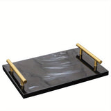 1pc Marble Pattern Bathroom Tray, Bathroom Toiletry Storage Tray With Golden Handles, Bathroom Supplies