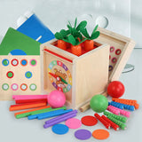 6-In-1 Wooden Montessori Kit Object Permanence Play Set With Coin Box Carrot Harvest Shape Sorter Ball Drop Toy Durable