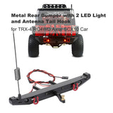 Metal Rear Bumper with LED Light Antenna Tail Hook for 1:10 RC Crawler Car TRX4 Axial SCX10 90046