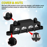 12V Power Distribution 250A Bus Bar Block with Cover 4 3/8" Studs 3 x #8 Terminal Screw 48VDC 300VAC