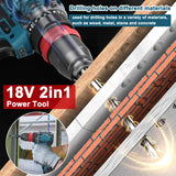 18V 2in1 Lithium Drill Electric Screwdriver Multi-function Power Tool 45Nm Torque Brushless MotorPractical Screw Driver for Home