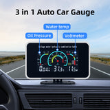 Digital 3 IN 1 LCD Gauge Water Temperature Gauge+Oil Pressure Gauge+Voltmeter with Sensor for Universal Truck 12V 24V