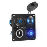 4 in 1 Panel Type-c PD C QC3.0 USB Voltmeter & Cigarette Lighter Socket Waterproof Switch for Truck Car Marine Boats