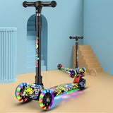 Foldable Light-Up Wheels 3 Wheel Adjustable Height Kids Push Scooter Non-Slip Deck for Children Ages 2-10