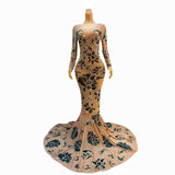 Full Sparkling Print Brown Horn Long Skirt Fishtail High Quality Cocktail Evening Dress Company Party