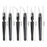 6Pcs Precision Reverse Ceramic Set, Resistant Electronics Soldering Tweezers Anti-Magnetic Pointed for Solder A
