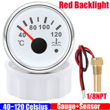 40~120 Celsius 52mm Temperature Gauge+Sensor with Flash Alarm Waterproof Red Light Water Temp Meter for Car Boat 12V 24V