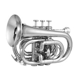 Bb Mini Pocket Trumpet - With Mouthpiece, Carry Bag, Gloves, Cleaning Cloth, Brass Instrument
