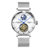 GUANQIN New Mechanical Tourbillon Luxury Men's watches Steel shell Moon Phase Automatic watch for men Waterproof Leather Watch