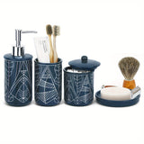 4pcs Bathroom Accessory Set, Ceramic Bathroom Decor Set, Soap Dispenser, Toothbrush Holder, Canister With Lid, Soap Dish, Decorative Printed Bathroom Accessories