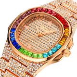 PINTIME Watch for Men Waterproof 3ATM Bling Iced Out Colored Diamond Case Fashion Quartz Wristwatch Stainless Steel Strap Clock