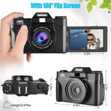 AEVYVKV Professional WiFi Camera 4K Camcorder 3.0 180° Flip Screen Selfile Digital Webcam Suitable for Beginners Travel