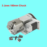 Center Height 65MM 4 Tailstock 4th A Rotary Axis 3/4-jaw 80mm 100mm Chuck CNC Inde Head NEMA 23 57 Stepper Motor