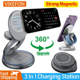 360 Rotate Metal 3 in 1 Magnetic Wireless Charger Stand Pad For iPhone 15 14 13 12 Apple Watch 9 8 Fast Charging Station
