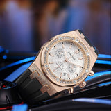 PINTIME Watch for Men Waterproof 30m Fashion Quartz Wristwatch Diamond Iced Bezel Sports Silicone Strap Chronograph Reloj Hombre