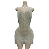 Novance 2024 Sexy Deep V Rhinestone Tassel Loose Evening Mini Luxury Party Dress