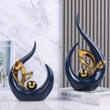 2pcs/set Ceramic Abstract Statue ,White And Golden Accents For Living Room TV Stand Decoration, Home Office, Room Decoration, Entrance Way Entrance, Table Decoration And Accessories