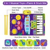 2-In-1 Baby Toys, Toddler Piano Keyboard And Drum Floor Mat With Sticks, Early Music Learning Sensory Toys For Ages 1-3