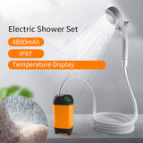 Outdoor Electric Pump Portable Camping Shower 4800mAh IPX7 Waterproof Temperature Display for Backpacking Travel Beach