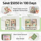 100 Envelopes Money Saving Challenge Budget Binder PU Leather Cover with Cash Envelope PVC Pocket Zipper/Digital Stickers